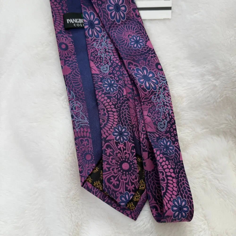 Pangborn Design Collection New Men's Floral 100%Silk Navy Fuchsia Neck Tie